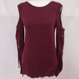 EUC Express Women's Burgundy/Maroon Open Shoulder Long Sleeve shirt